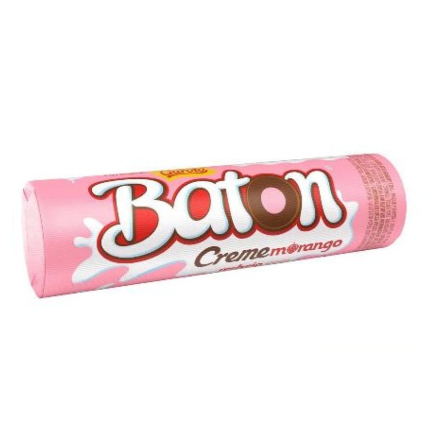 Baton Garoto Recheado Creme Morango Garoto 16g sobre fundo branco