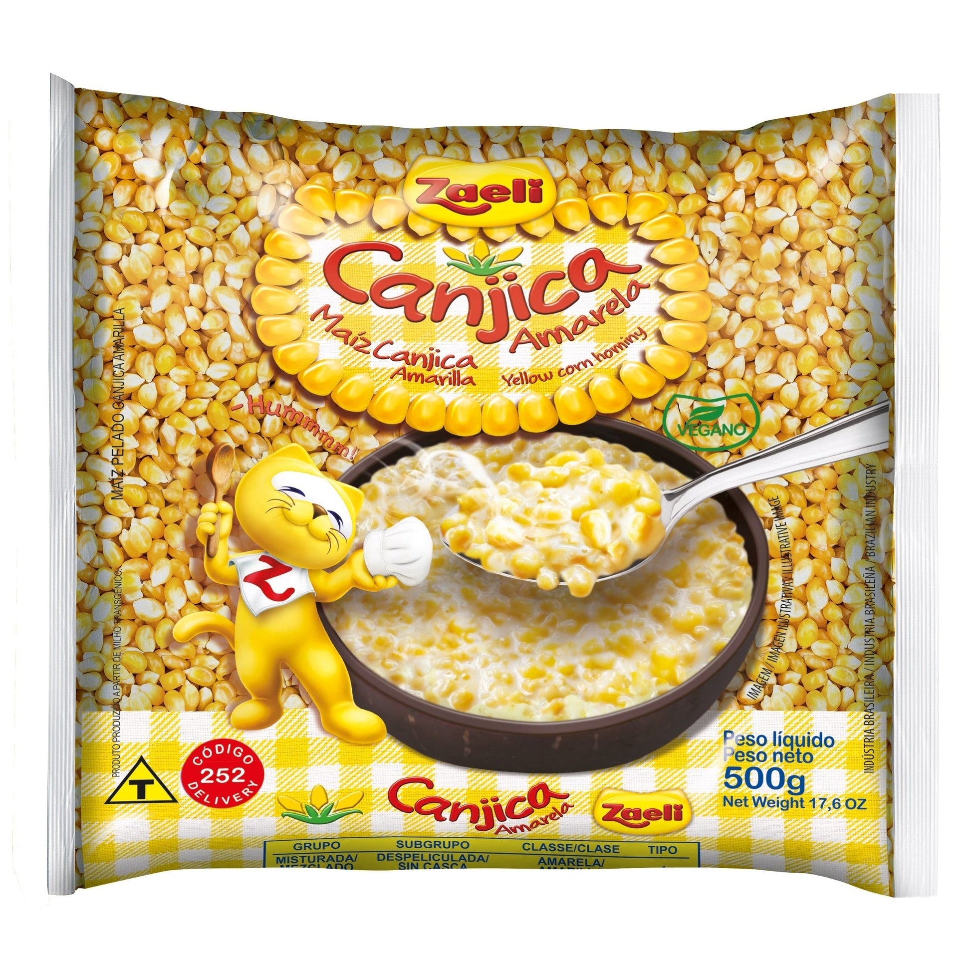 Canjica Amarela Zaeli 500g sobre fundo branco