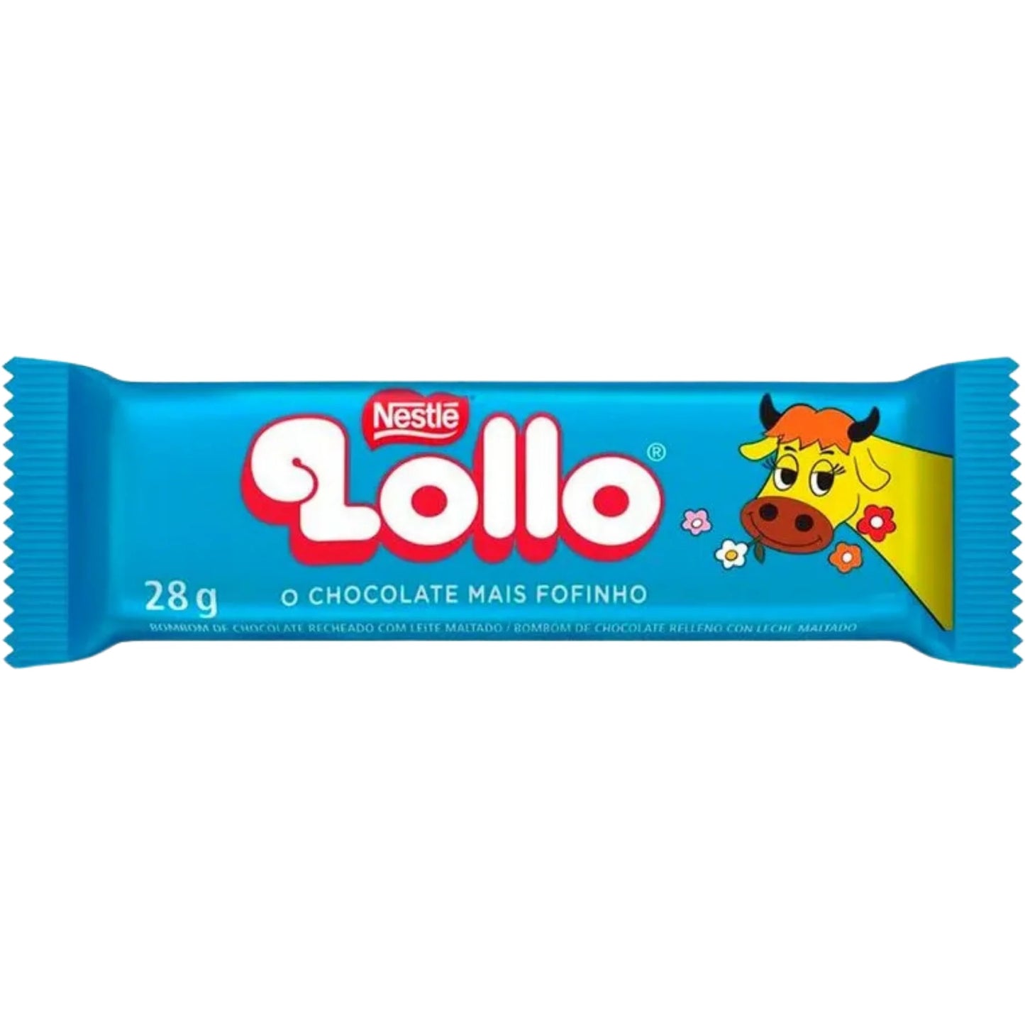 Chocolate Lollo Ao Leite Nestlé 28g sobre fundo branco