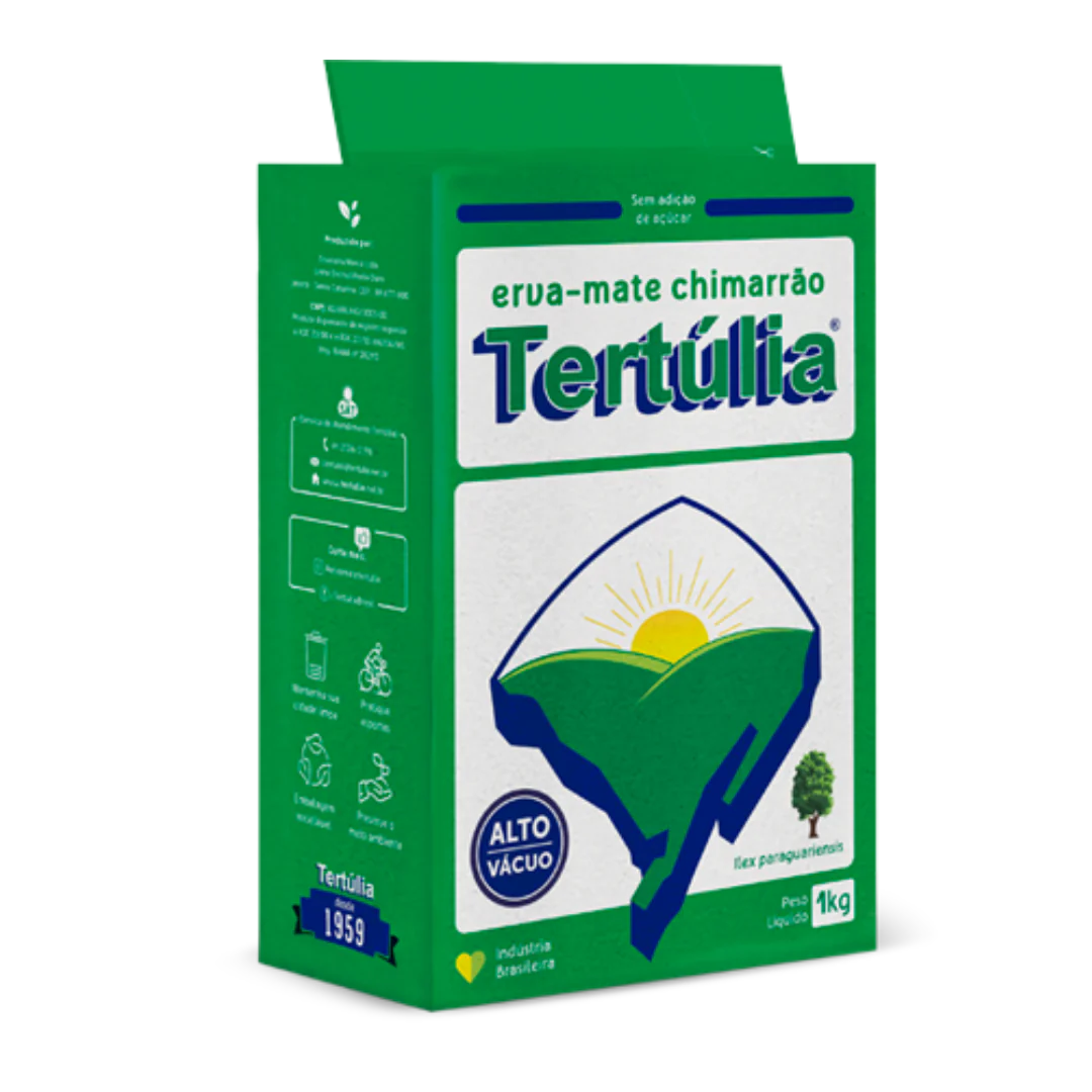 Erva Mate Chimarrão Alto Vácuo Tertúlia 1kg sobre fundo branco