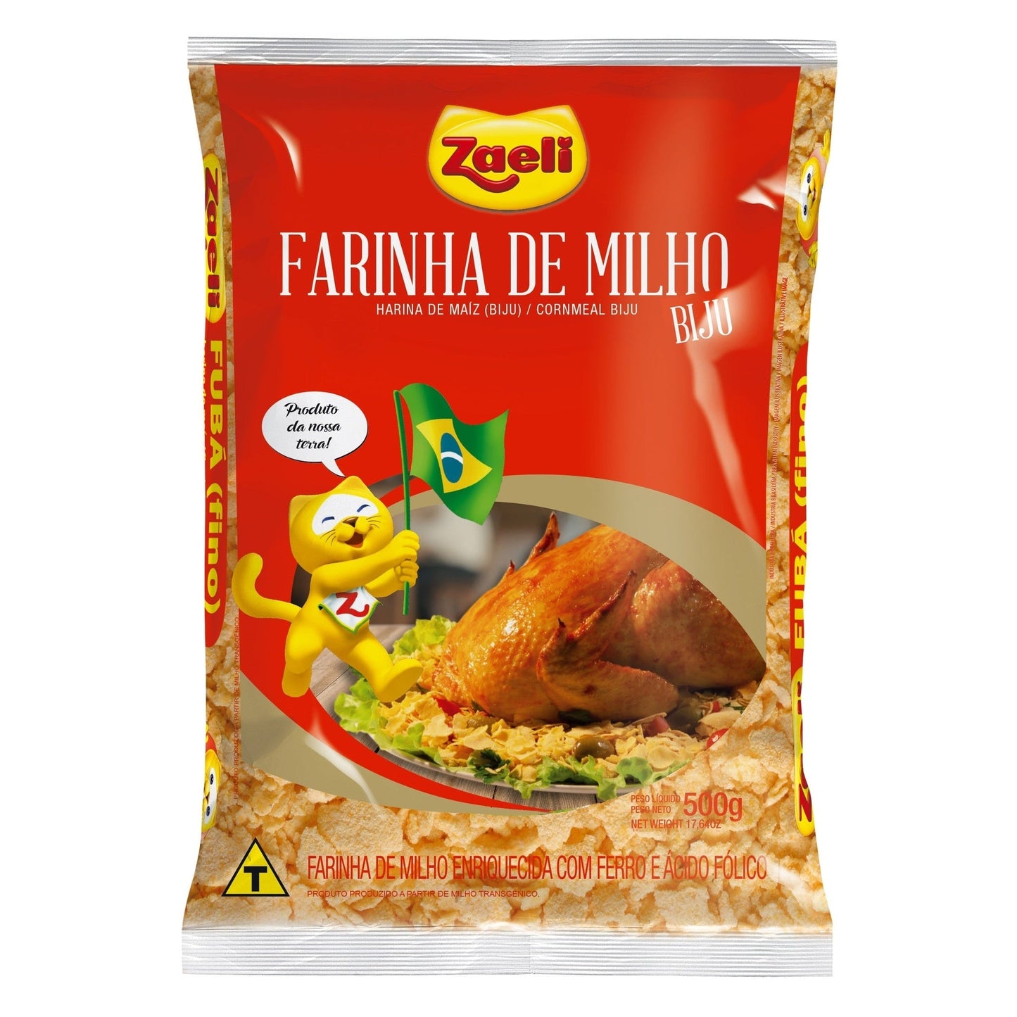 Farinha de Milho Biju Zaeli 500g sobre fundo branco