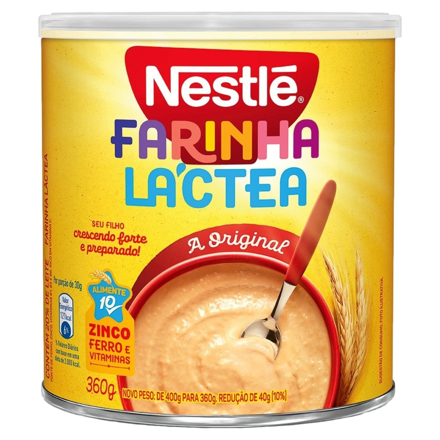 Farinha Láctea Nestlé 360g sobre fundo branco