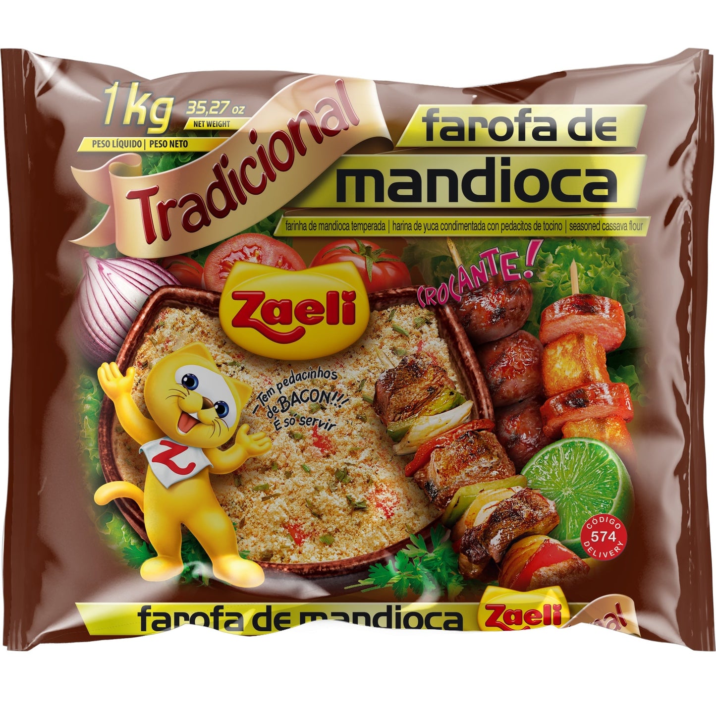 Farofa de Mandioca Tradicional Zaeli 1kg sobre fundo branco