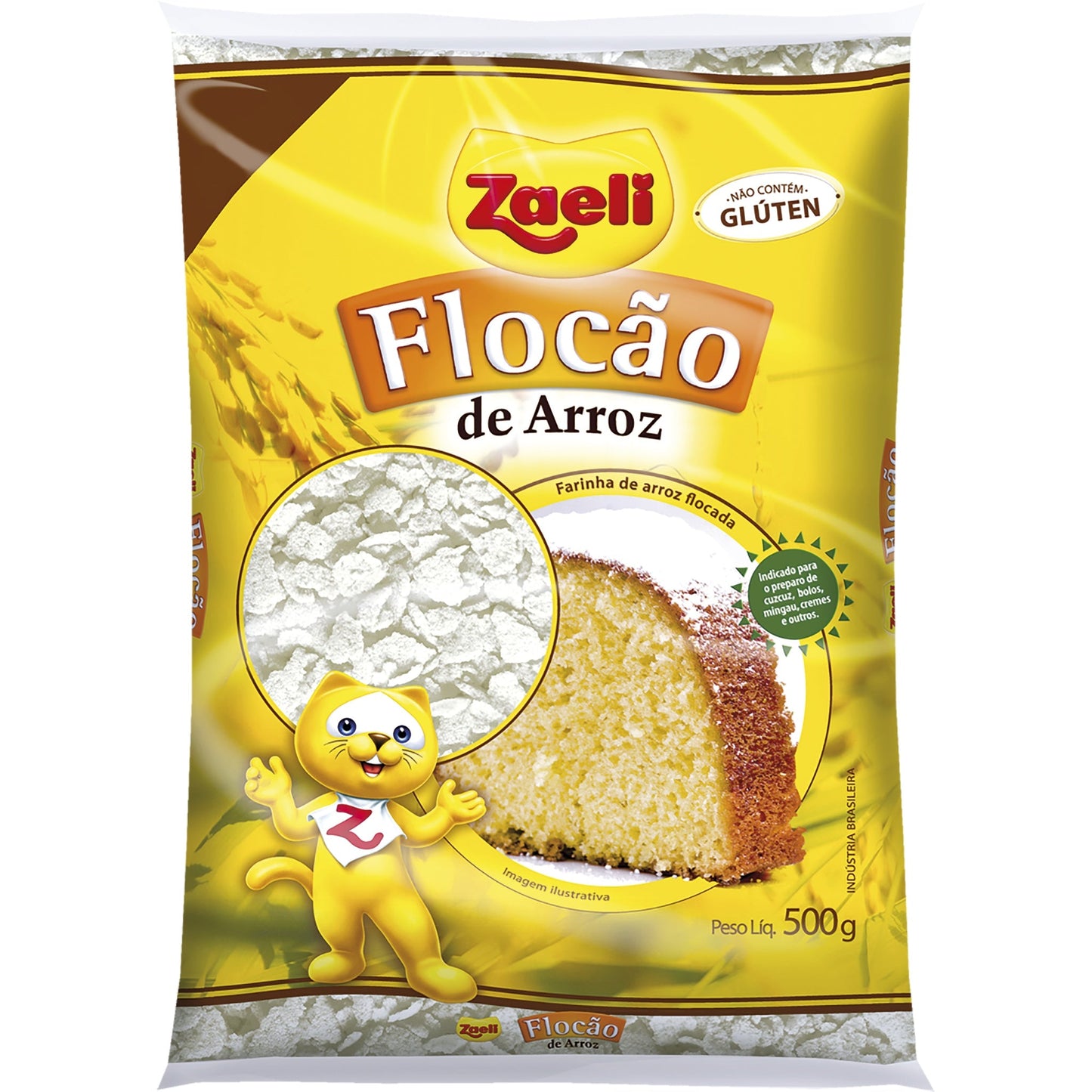 Flocão de Arroz Zaeli 500g sobre fundo branco