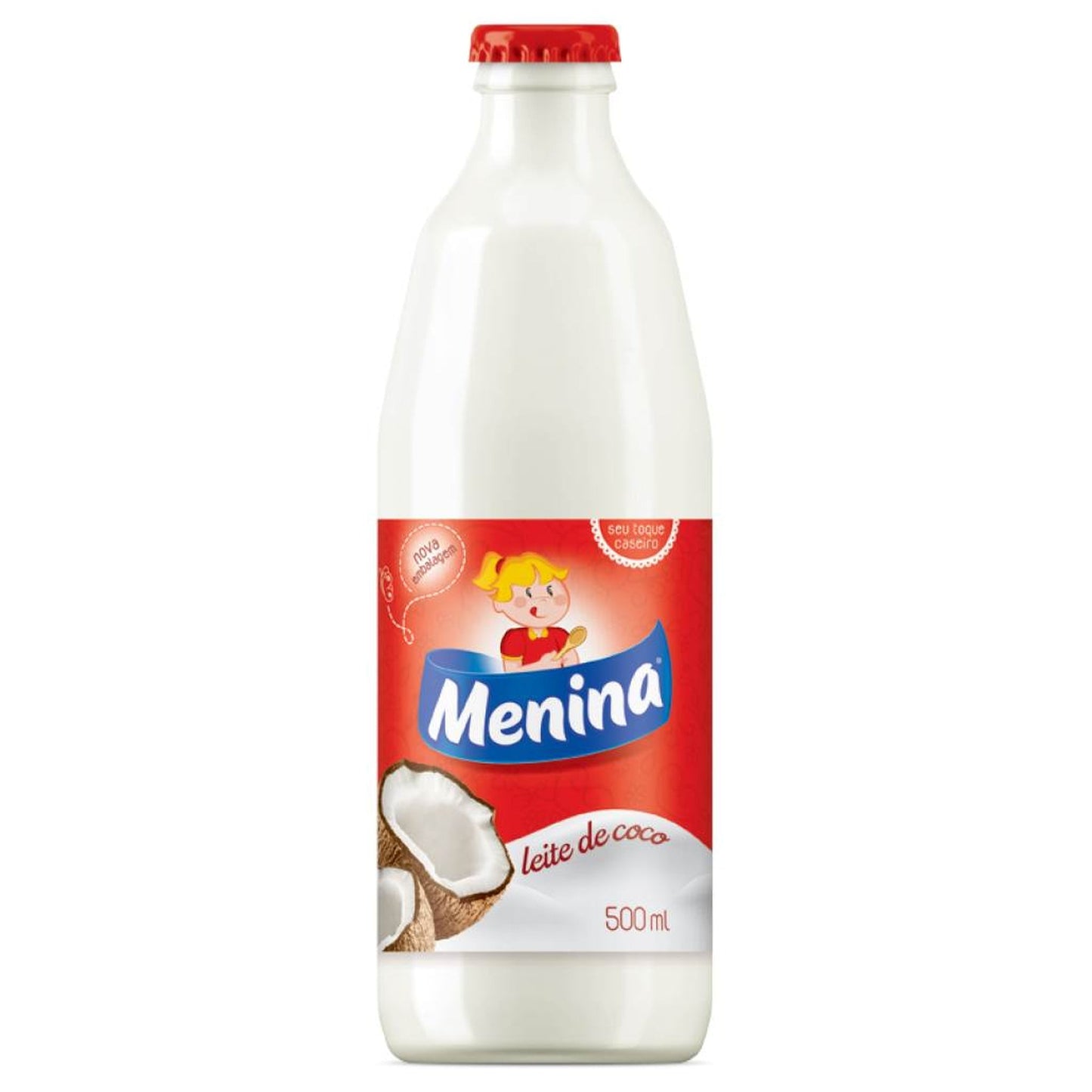 Leite De Coco Menina Menina 500ml sobre fundo branco
