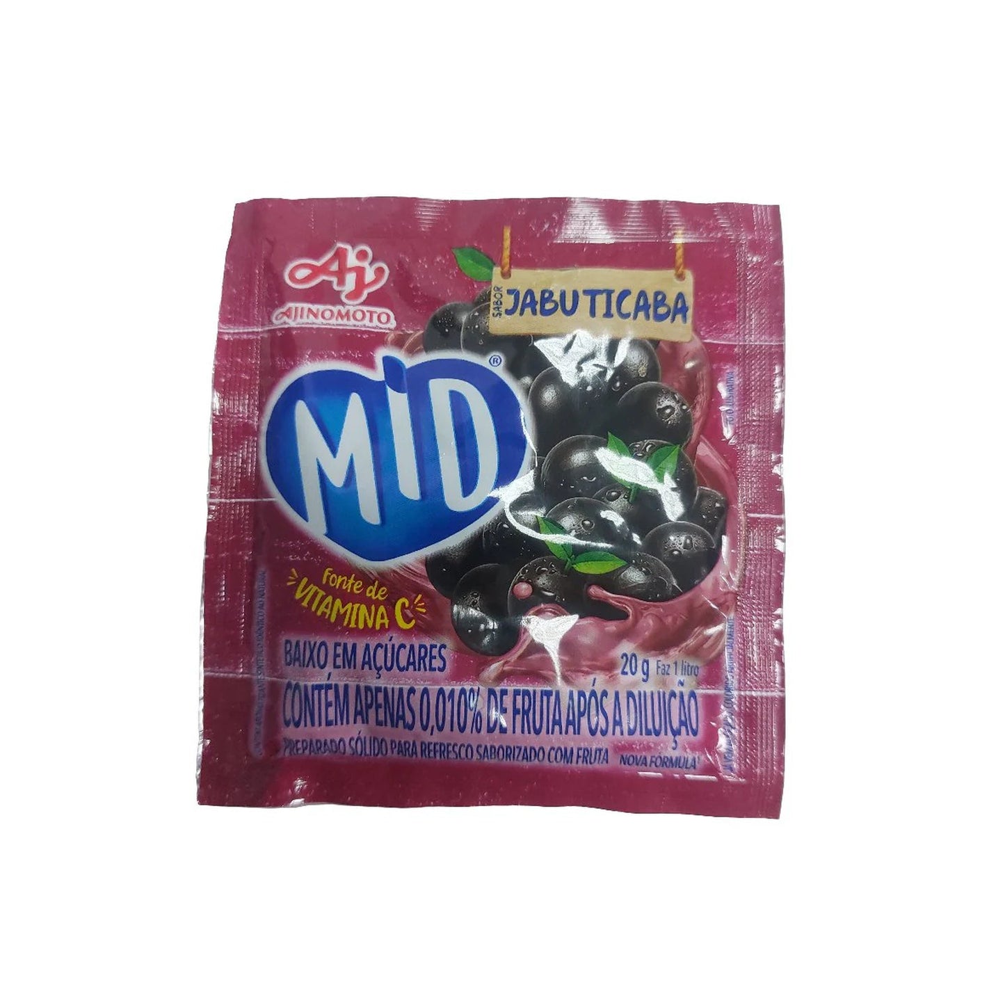 Caixa com 15 Sachês de Refresco Mid Jabuticaba sobre fundo branco