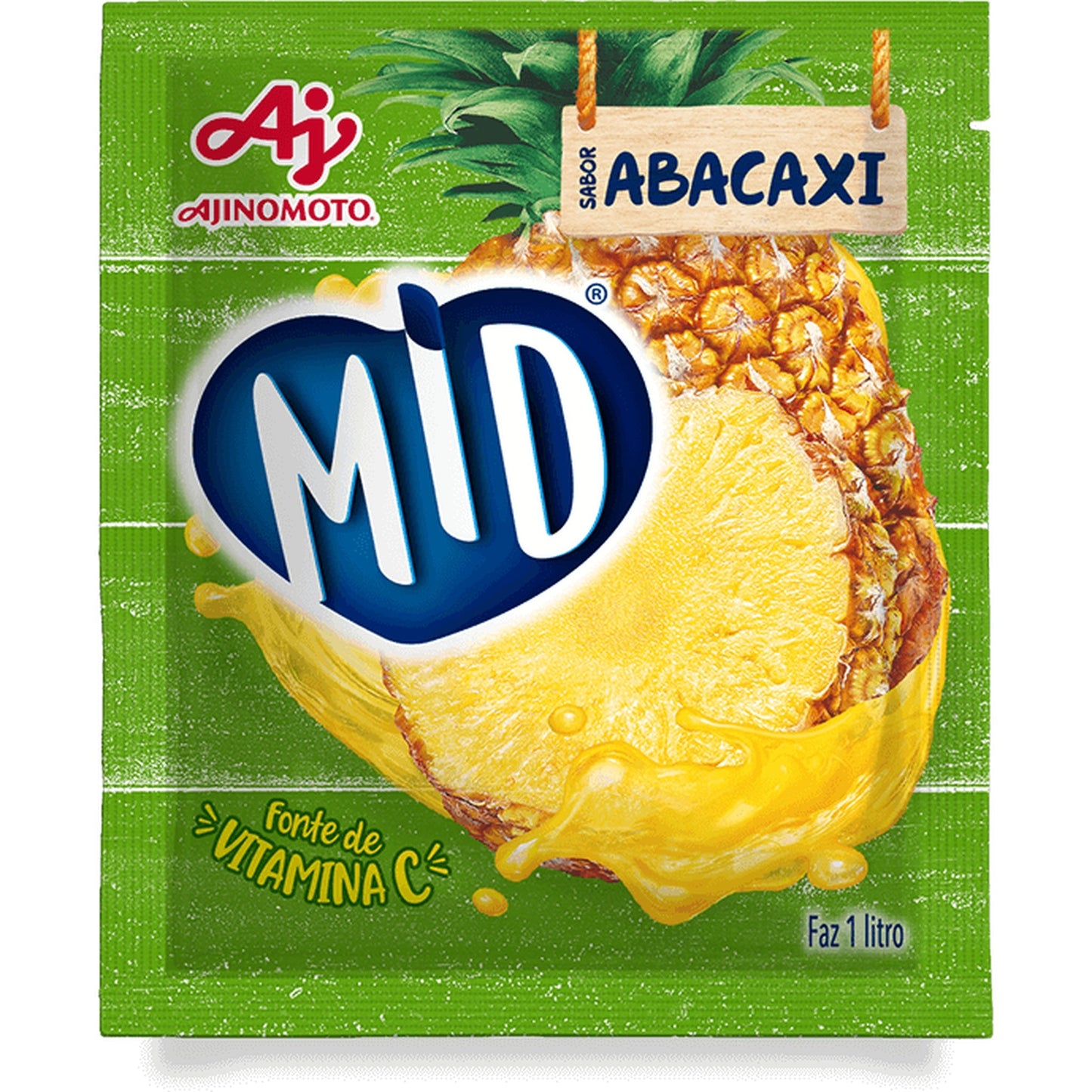 Caixa com 15 Sachês de Refresco Mid Abacaxi sobre fundo branco