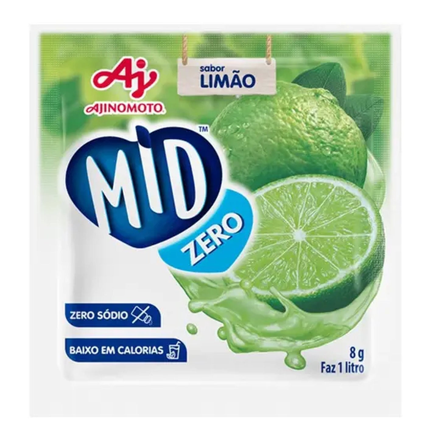 Refresco Mid Em Pó Limão Light 20g sobre fundo branco