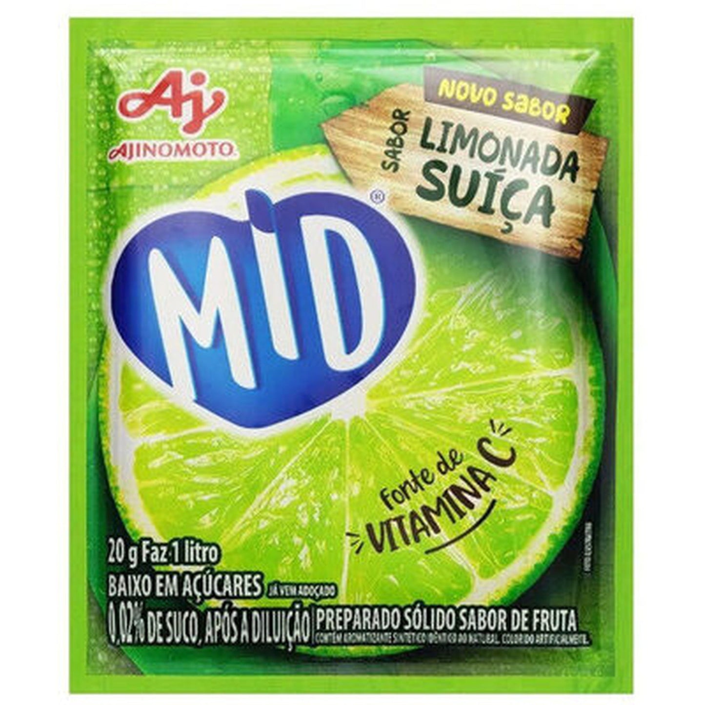 Refresco Mid Em Pó Limonada Suíça 20g sobre fundo branco