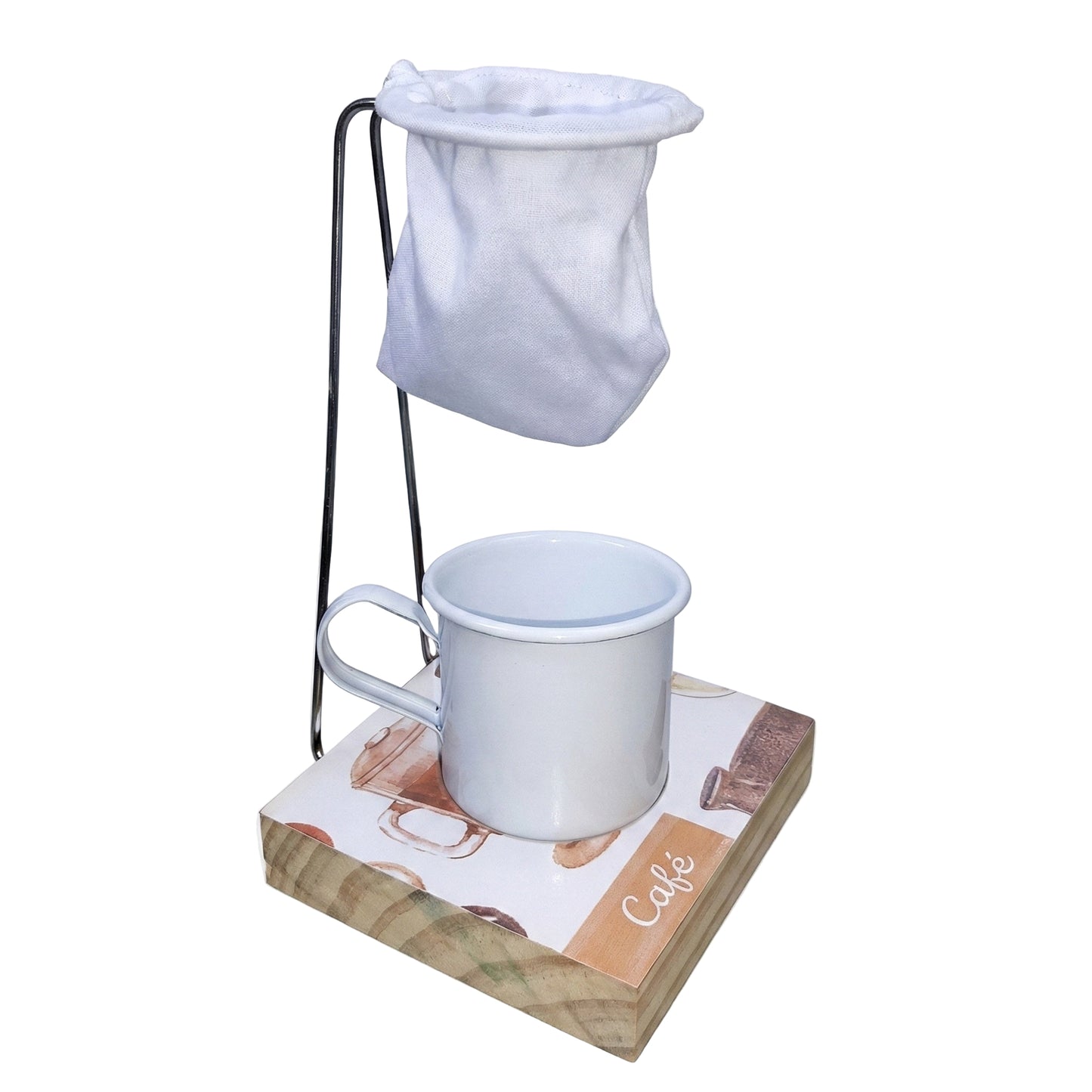 Mini Coador Base Aramado Com Caneca 90ml Alumibom sobre fundo branco