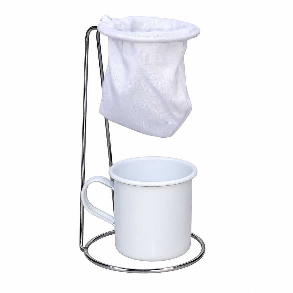 Mini Coador Base Aramado Com Caneca 90ml Alumibom sobre fundo branco