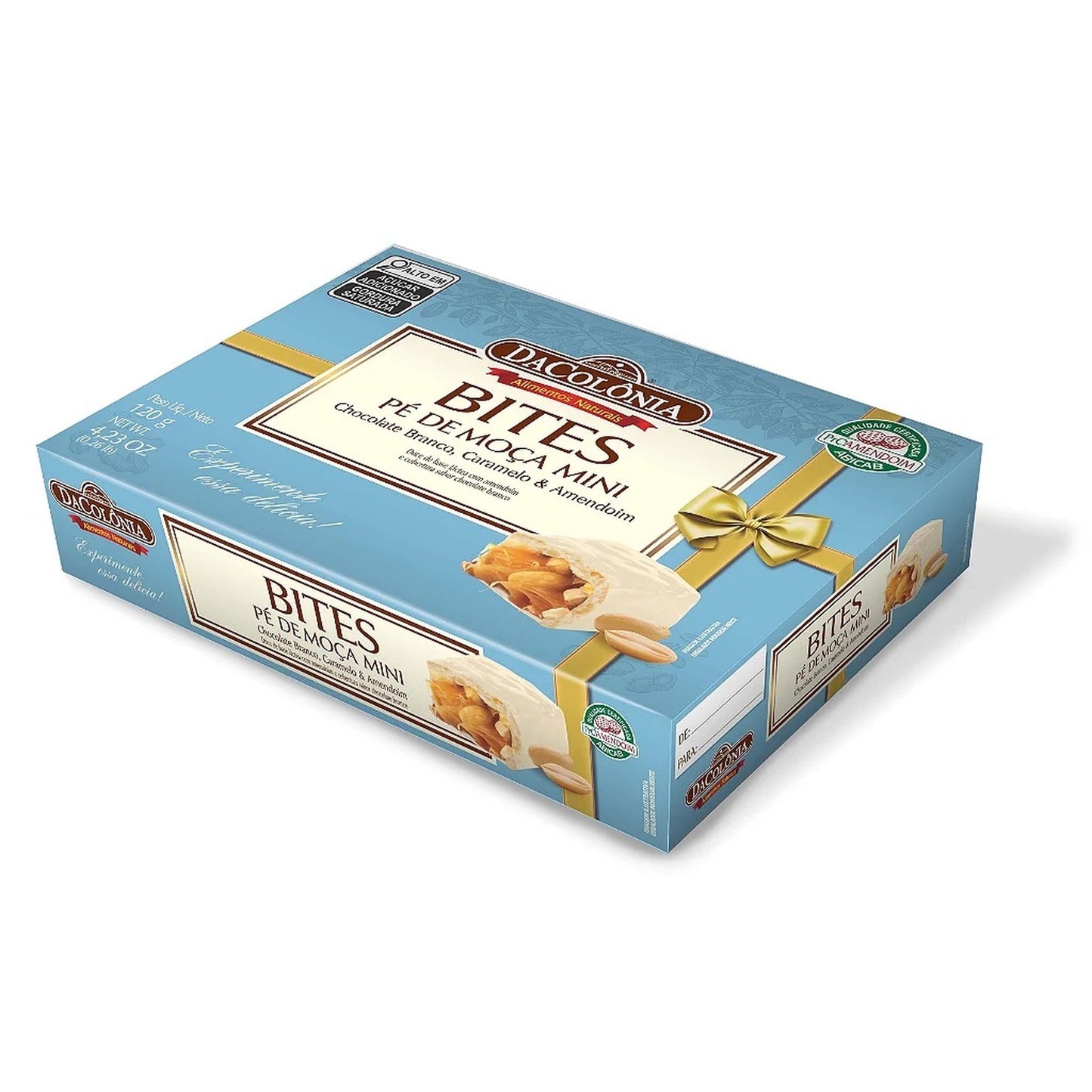 Pé de Moça Chocolate Branco 20g Dacôlonia sobre fundo branco