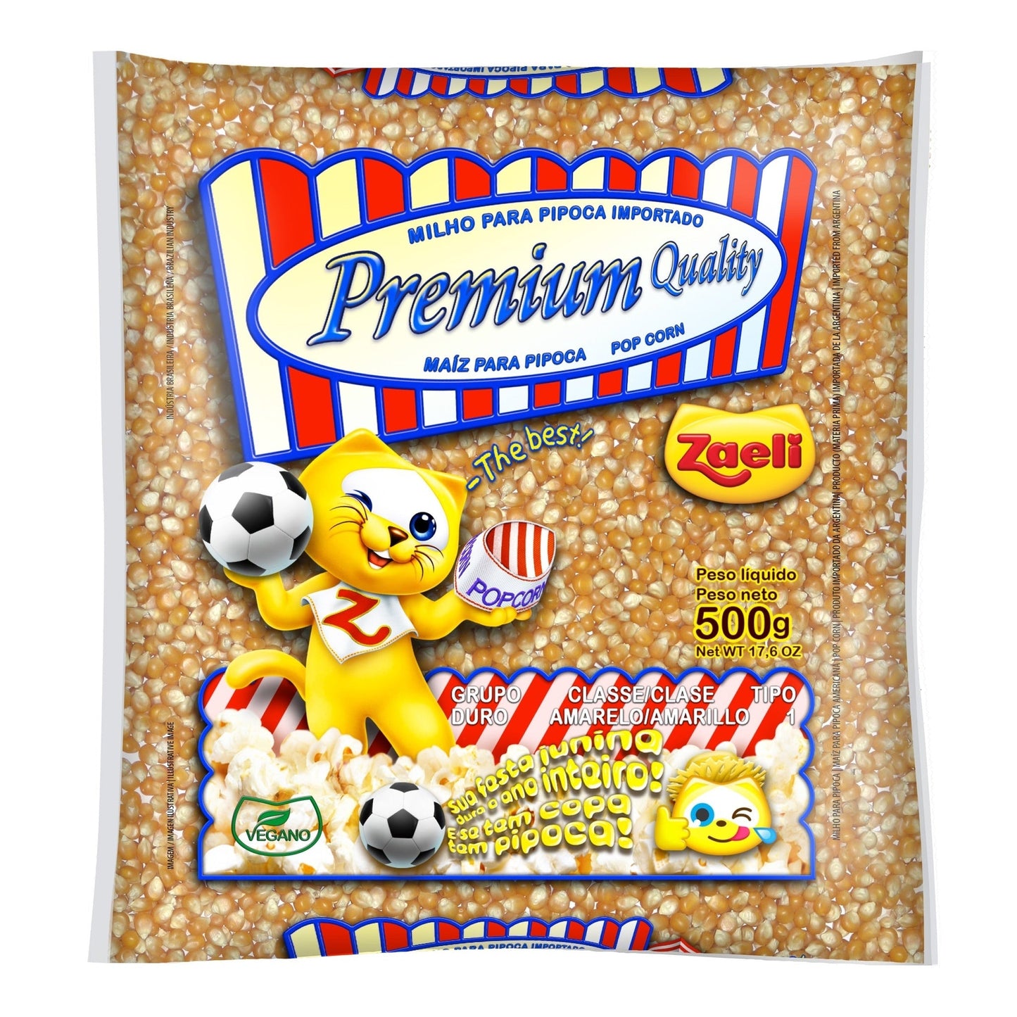 Milho para Pipoca Americana Premium Zaeli 500g sobre fundo branco