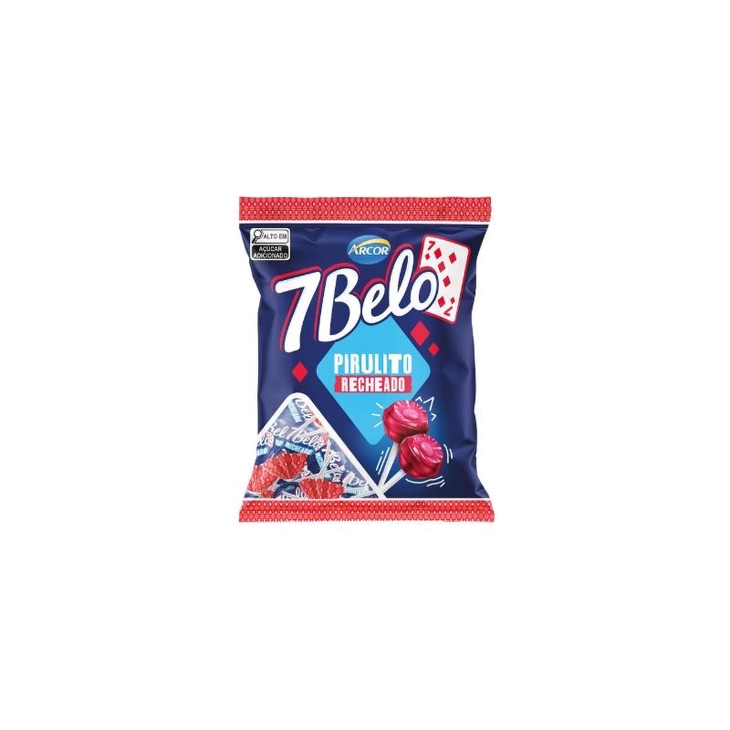 Pirulito 7 Belo Framboesa 500g sobre fundo branco