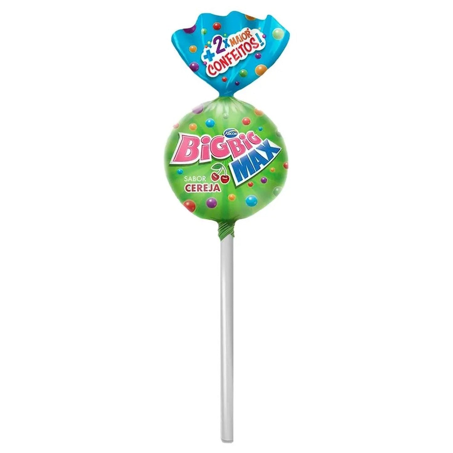 Pirulito Chicle Big Big Max Cereja 25g sobre fundo branco