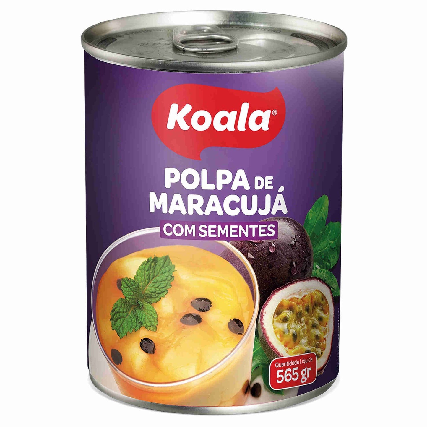 Polpa de Maracujá Koala 565g sobre fundo branco