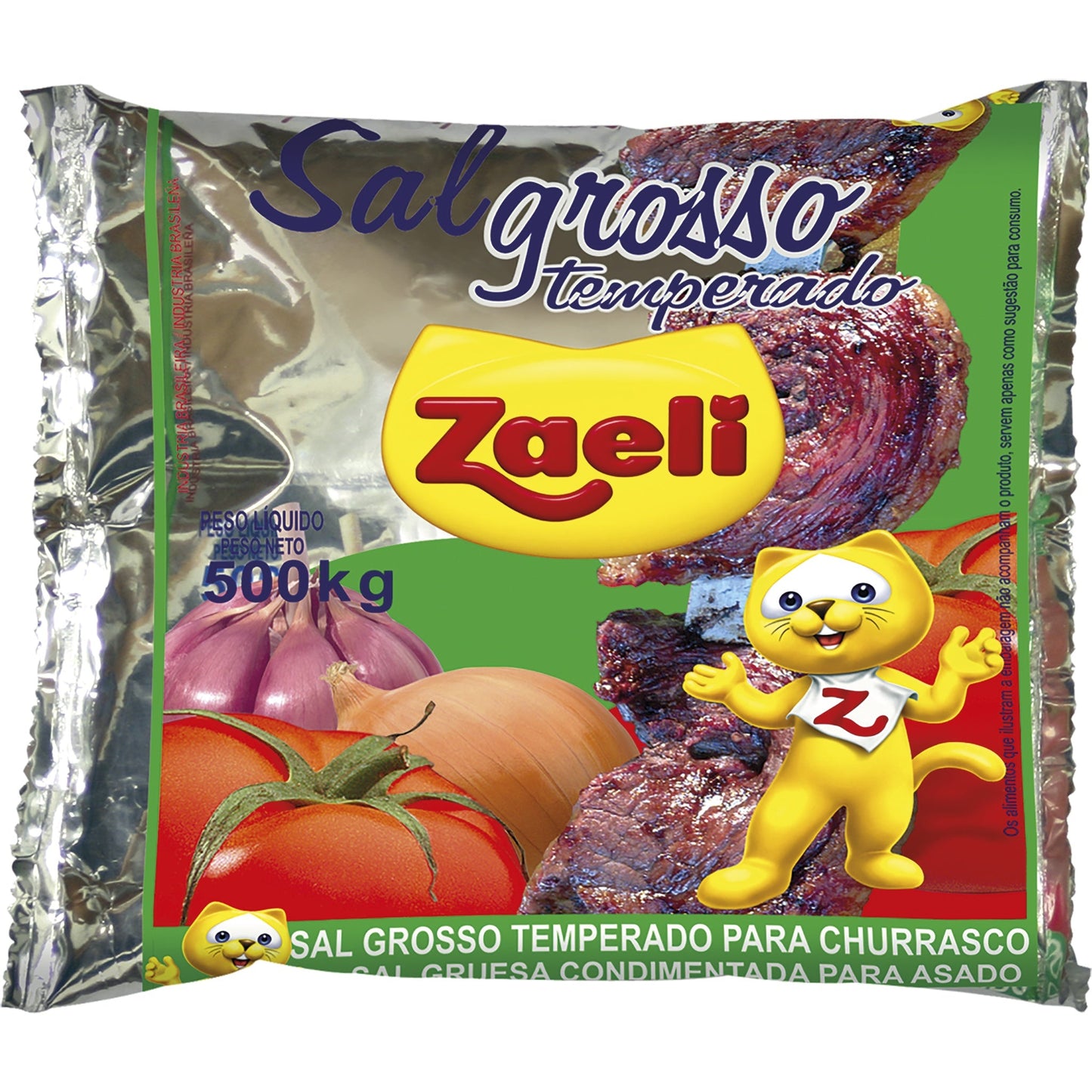 Sal Grosso Temperado Zaeli 500g sobre fundo branco