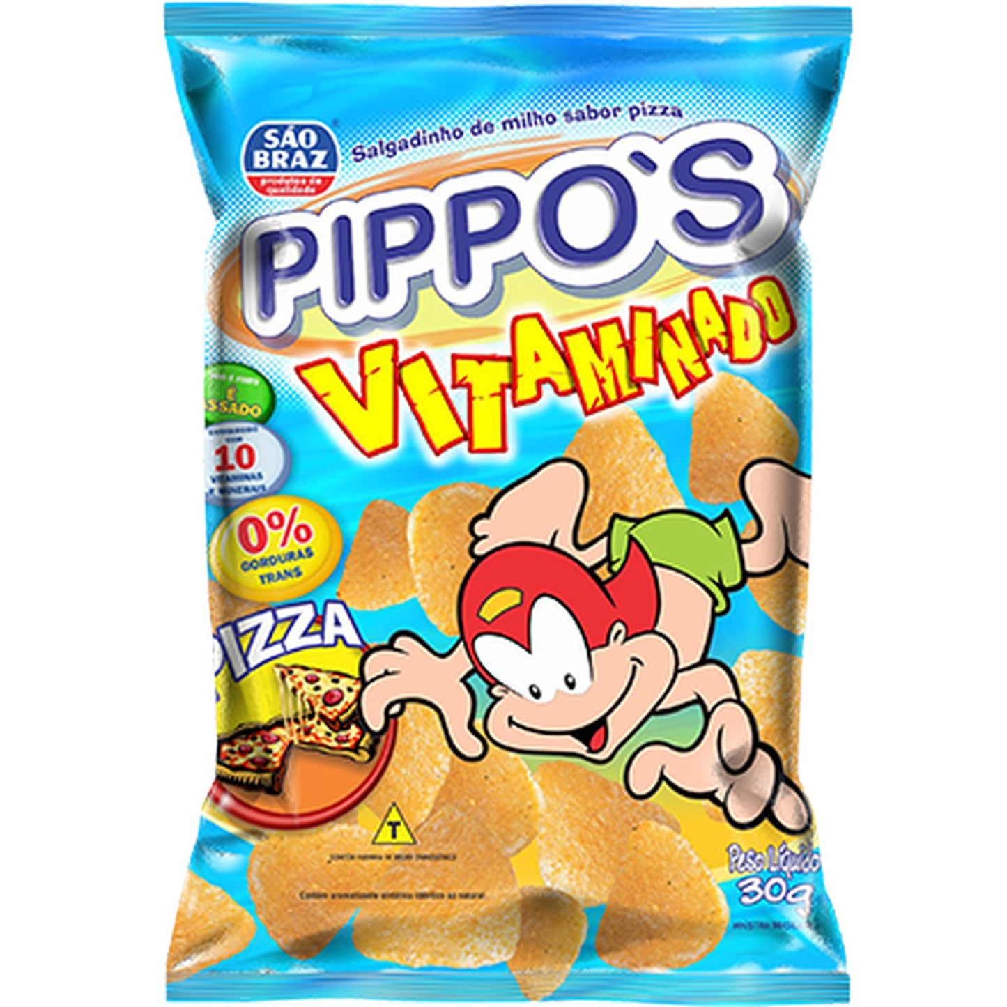 Salgadinho Pippos Pizza São Braz 30g sobre fundo branco