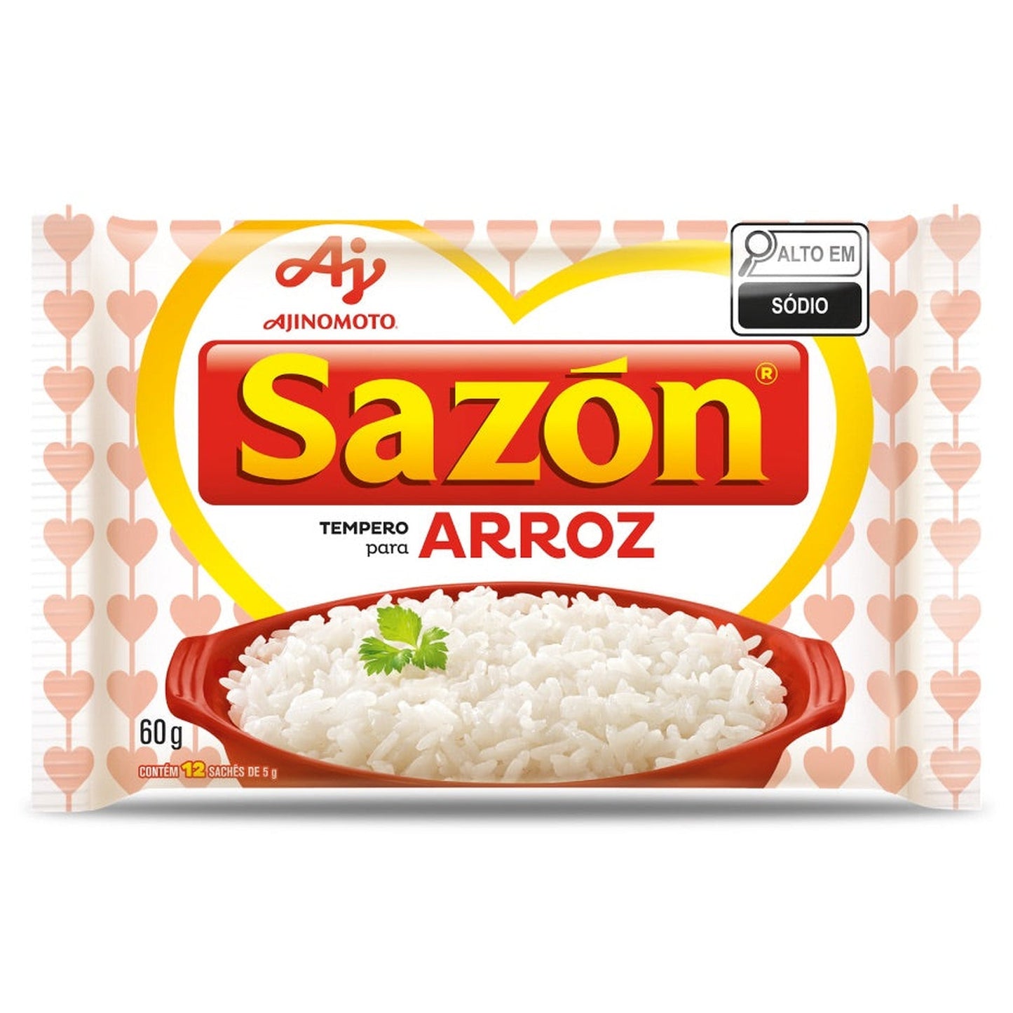 Sazon Tempero Pronto Arroz 60g sobre fundo branco