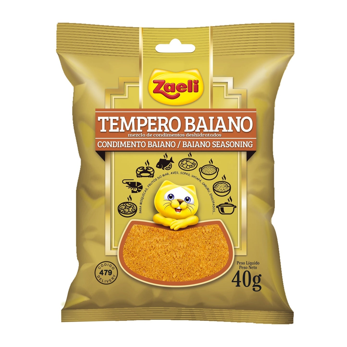 Tempero Baiano Zaeli 40g sobre fundo branco