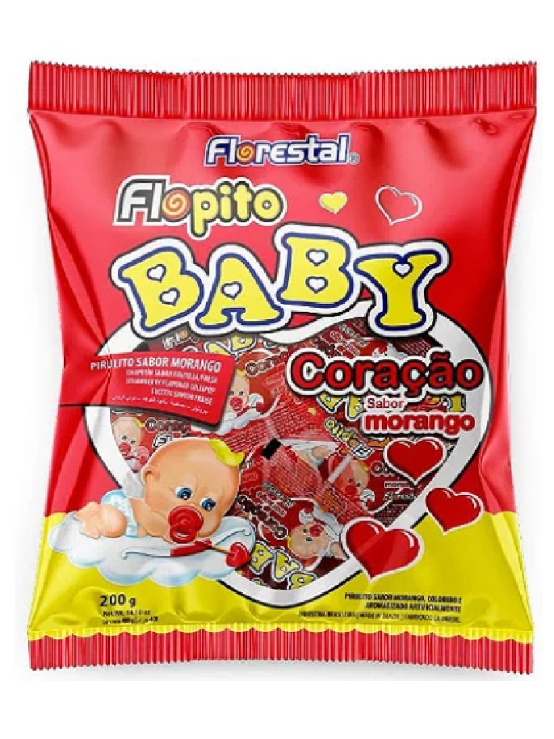 Pirulito Flopito Baby Coração Florestal Morango 50 unidades