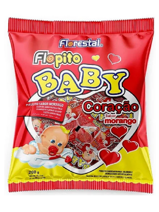 Pirulito Flopito Baby Coração Florestal Morango 50 unidades
