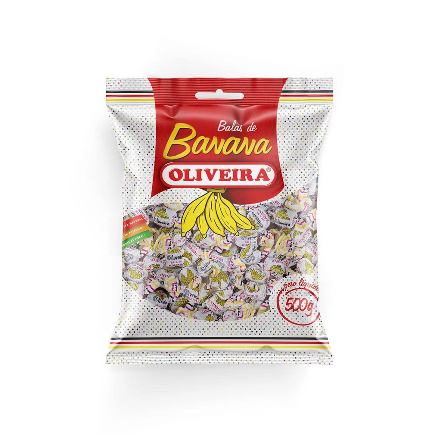 Bala De Banana Oliveira 500g sobre fundo branco
