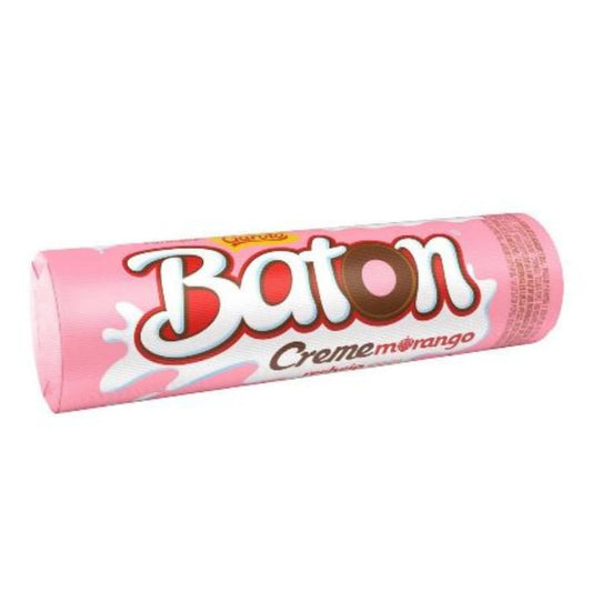 Baton Garoto Recheado Creme Morango Garoto 16g sobre fundo branco