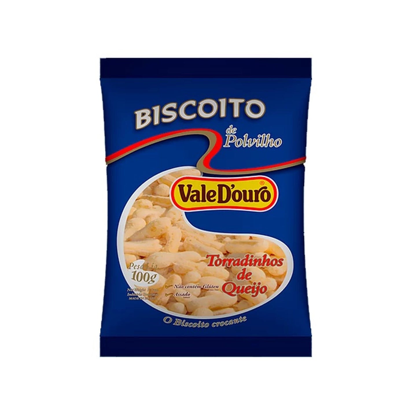 Biscoito De Polvilho Vale Douro 100g Queijo sobre fundo branco