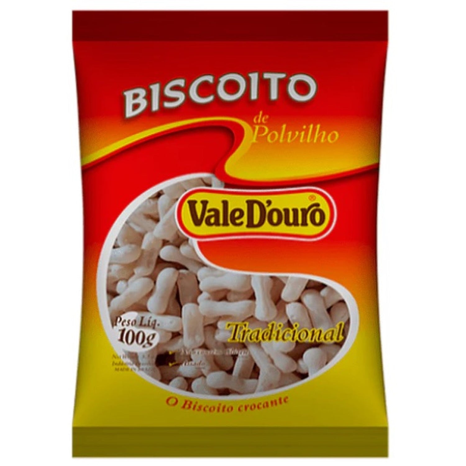 Biscoito De Polvilho Vale Douro 100g Tradicional sobre fundo branco