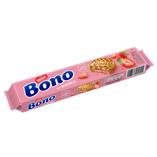 Biscoito Recheado Bono Morango Bono 90g. Biscoitos e Bolachas. Origem Brasil