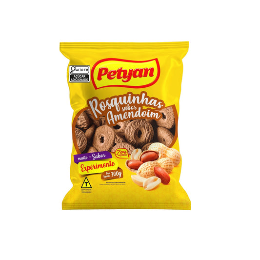 Biscoito Rosquinha Petyan 300g Amendoim sobre fundo branco