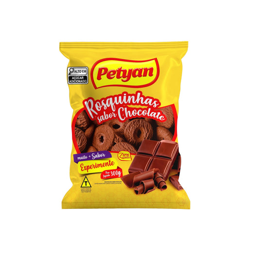 Biscoito Rosquinha Petyan 300g Chocolate sobre fundo branco