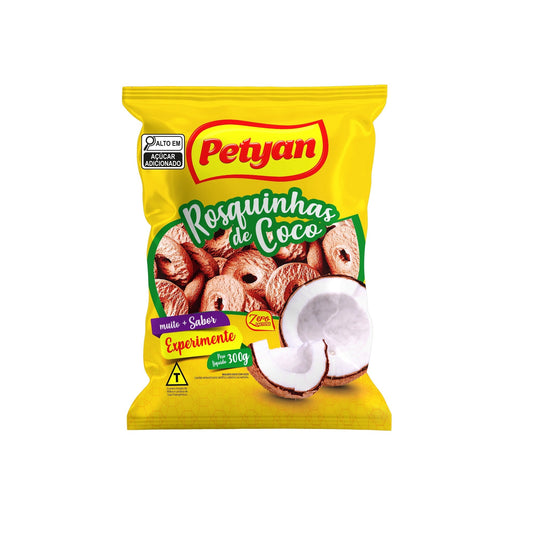Biscoito Rosquinha Petyan 300g Coco sobre fundo branco