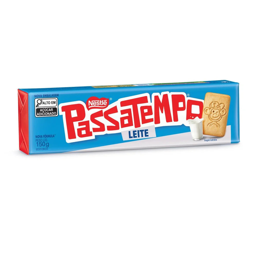 Biscoito Passatempo Leite Nestlé Sem Recheio 150g sobre fundo branco