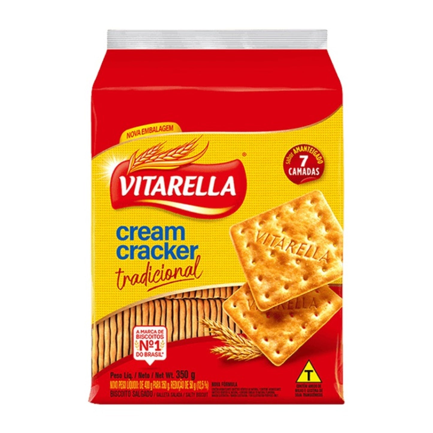 Bolacha Cream Cracker 350g Vitarella sobre fundo branco