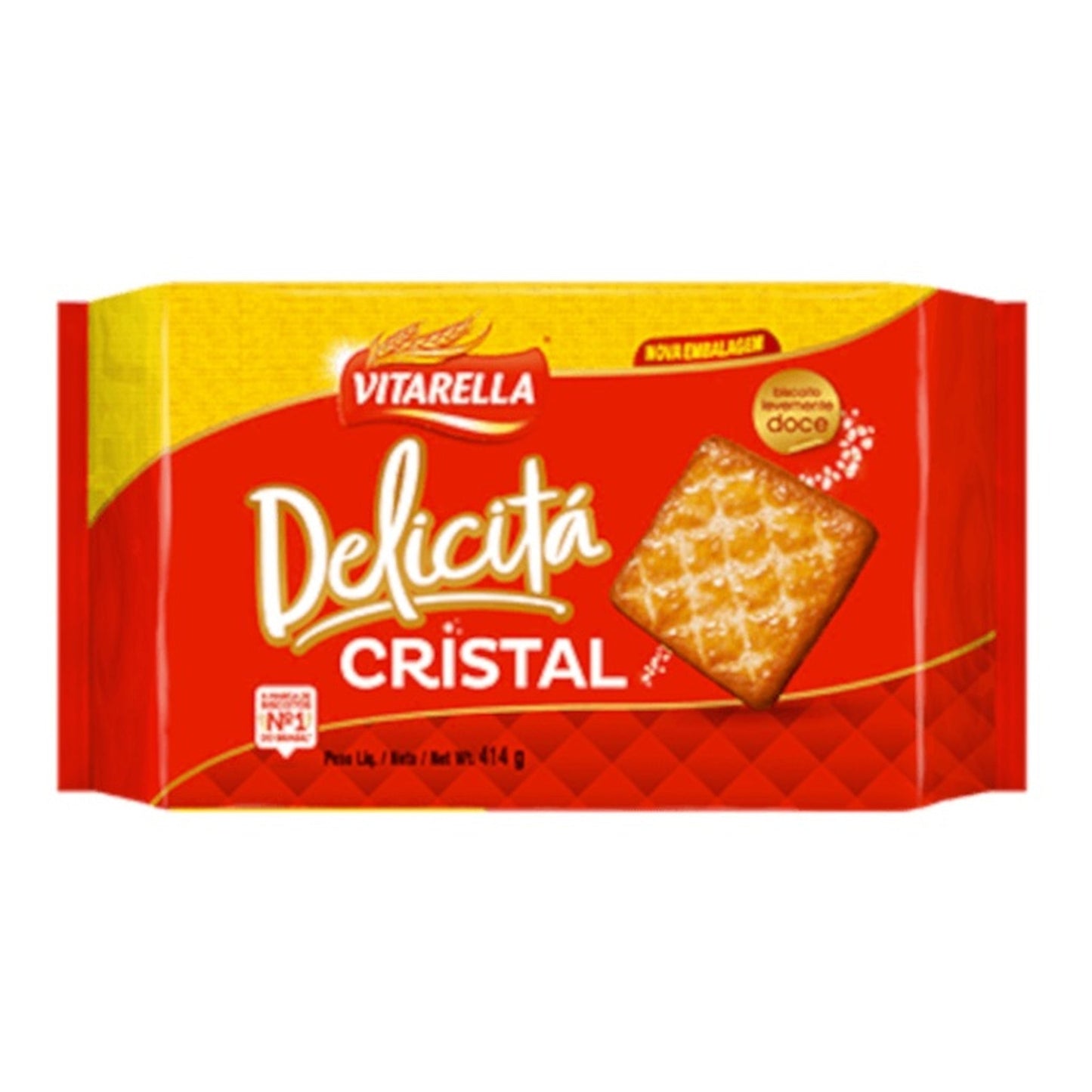 Bolacha Delicita Cristalizada Vitarella 414g sobre fundo branco
