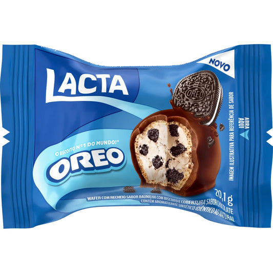 Bombom Oreo Lacta Pacote Lacta 20g sobre fundo branco