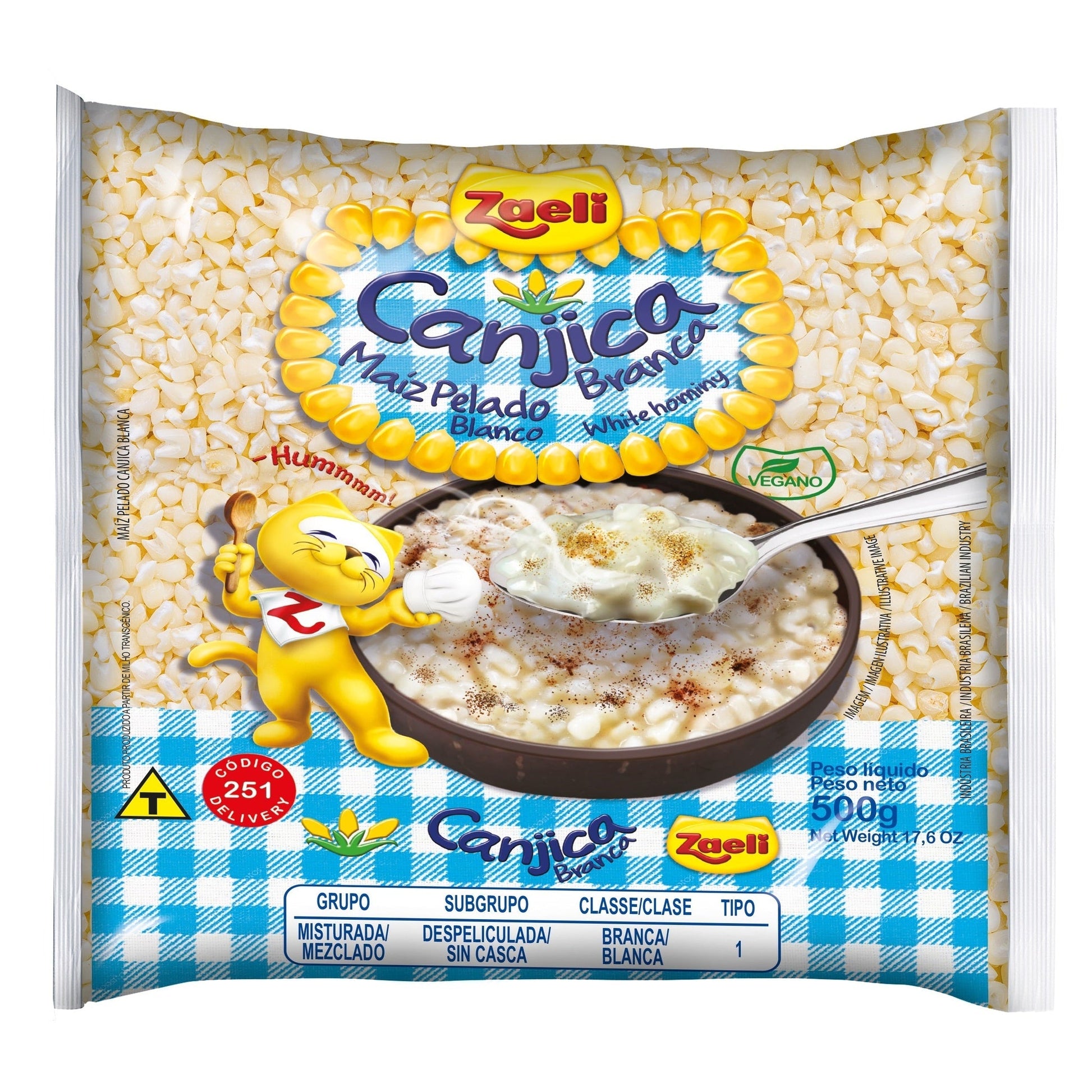 Canjica Branca Zaeli 500g sobre fundo branco