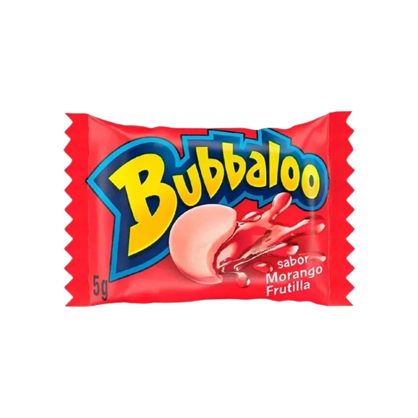 Chiclete Bubbaloo Morango 5g sobre fundo branco