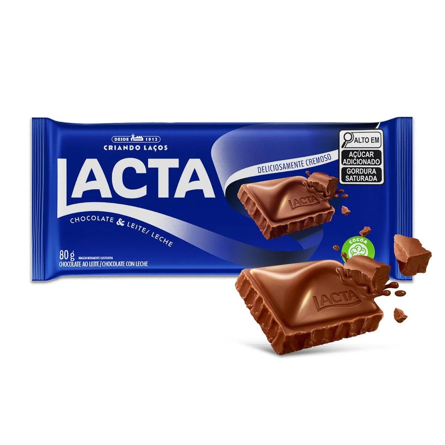 Chocolate Ao Leite Lacta Laka 80g sobre fundo branco