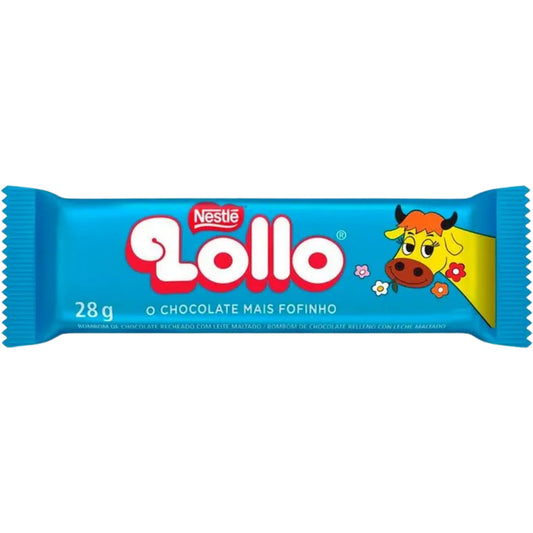 Chocolate Lollo Ao Leite Nestlé 28g sobre fundo branco