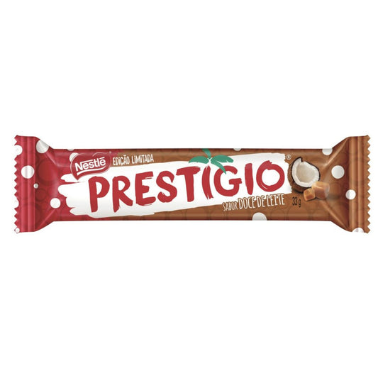 Chocolate Prestígio Doce De Leite Nestlé 33g sobre fundo branco