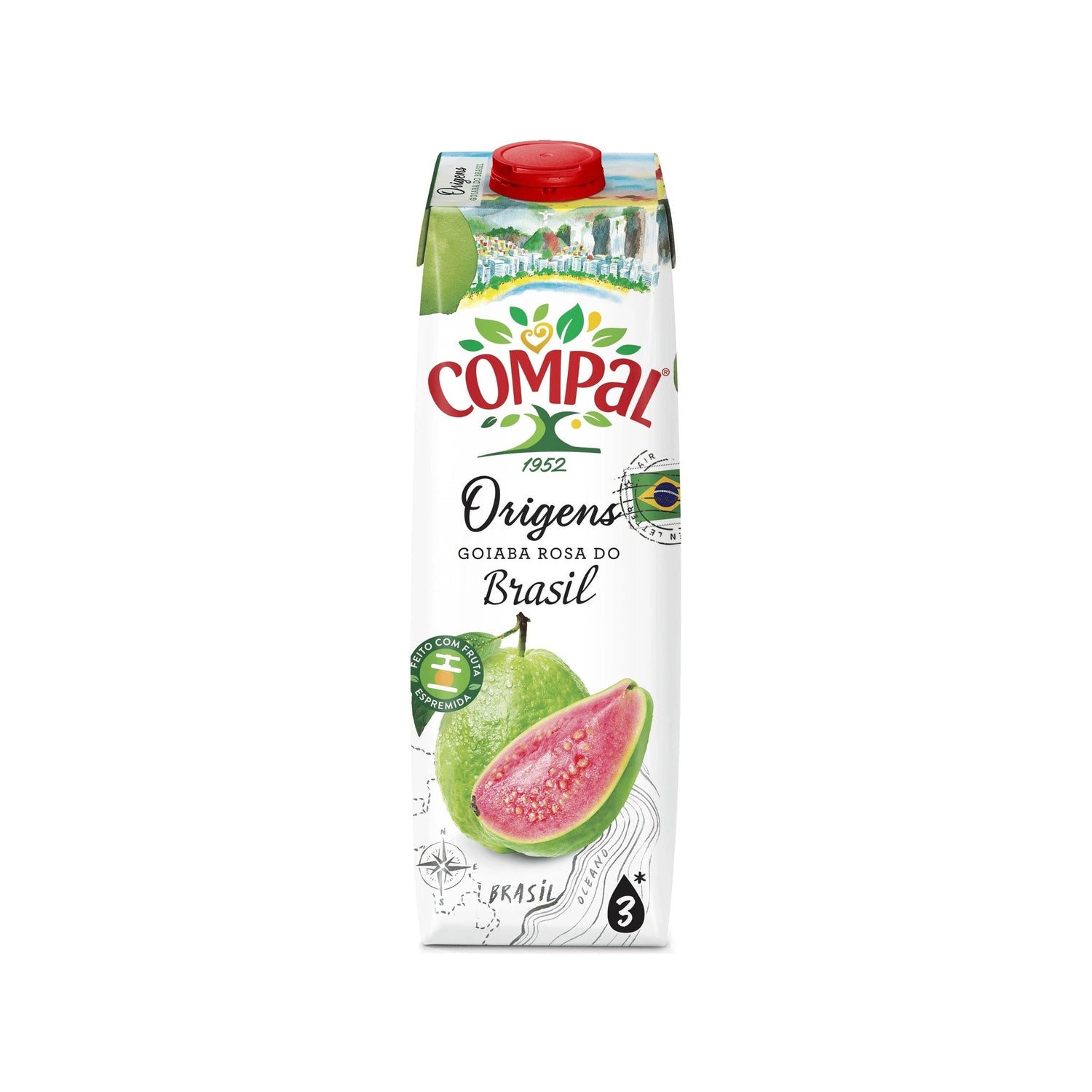Compal Origens Goiaba 1l sobre fundo branco