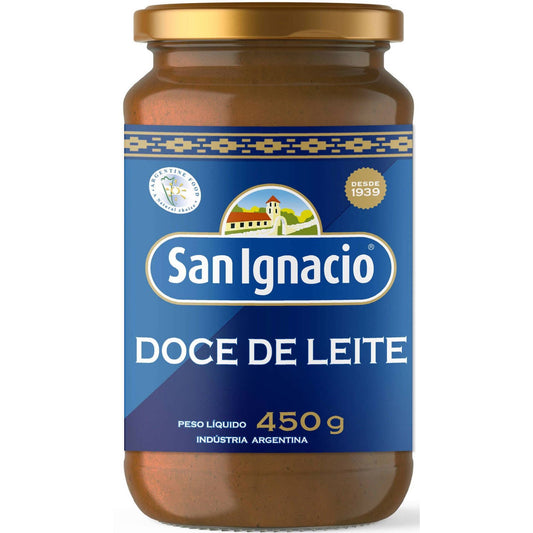 Doce de Leite San Ignacio 450g sobre fundo branco