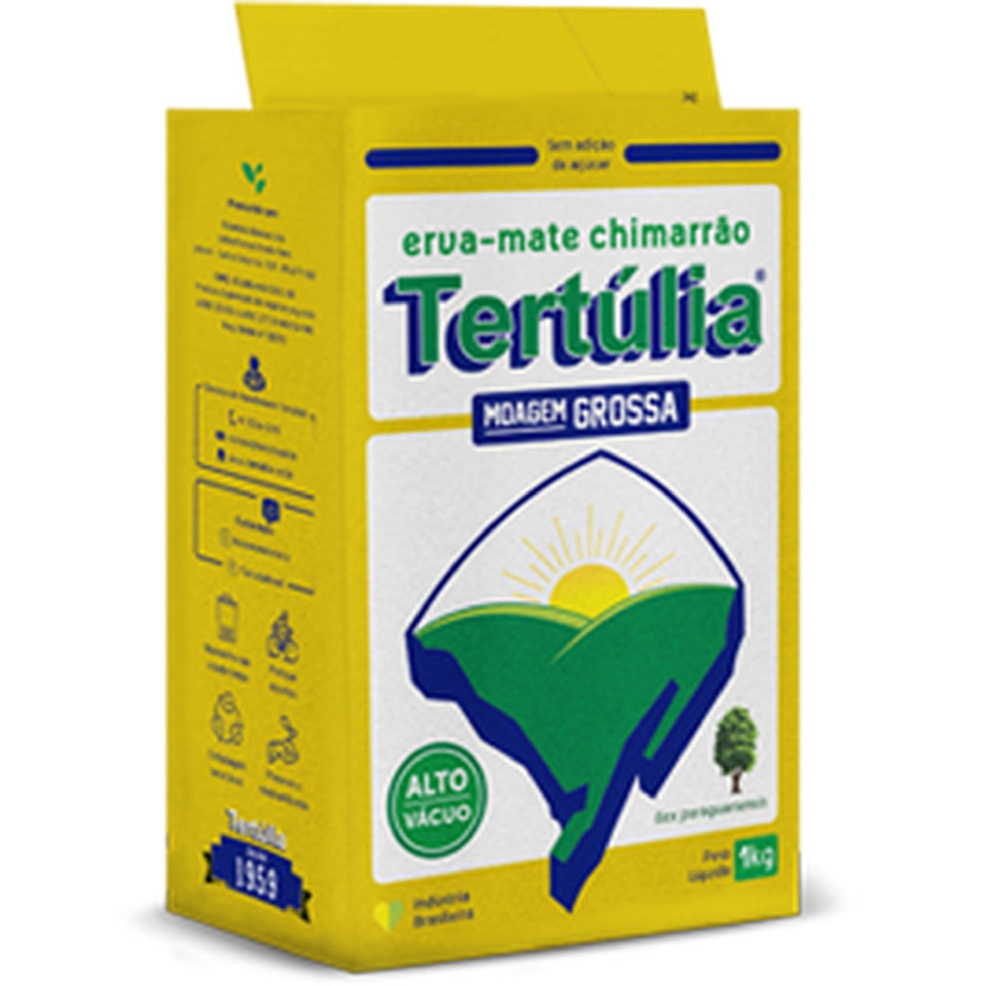Erva Mate Chim Vácuo Moagem Grossa Tertúlia 1kg sobre fundo branco
