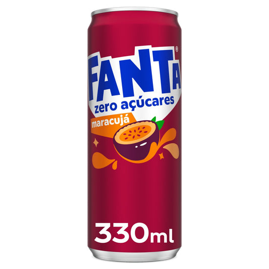 Fanta Maracujá Zero 330ml sobre fundo branco