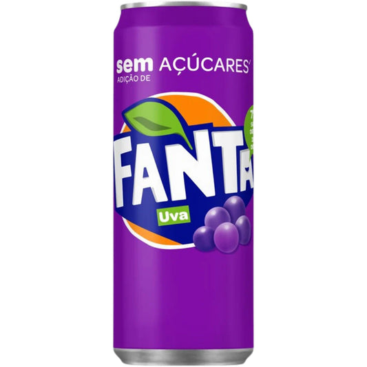 Fanta Uva Zero 330ml sobre fundo branco
