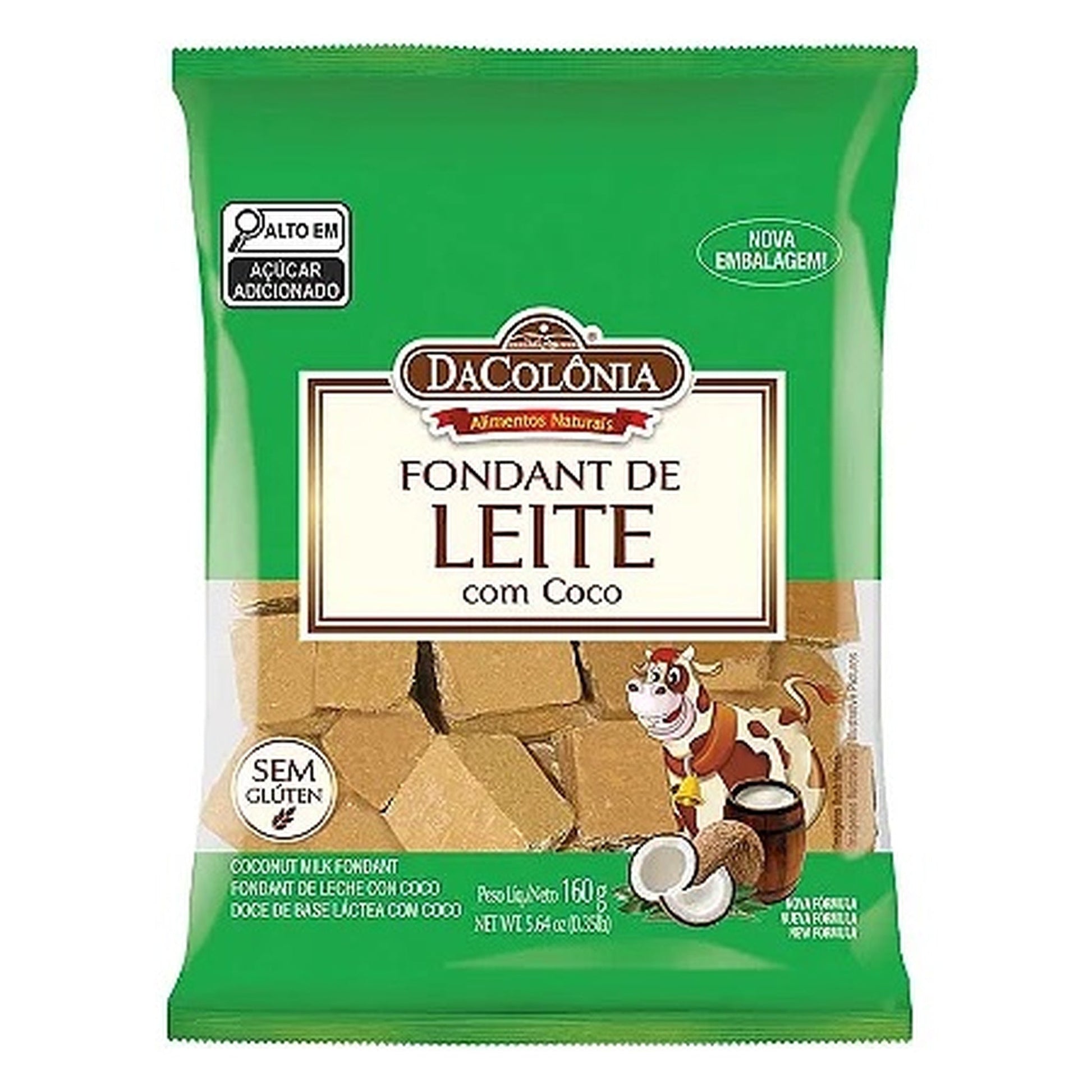 Fondant de Leite c/ Coco 160g Dacôlonia sobre fundo branco
