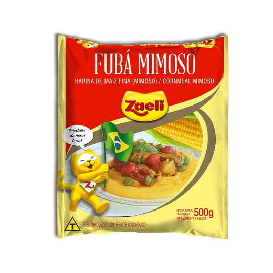 Fubá Mimoso Zaeli 500g sobre fundo branco